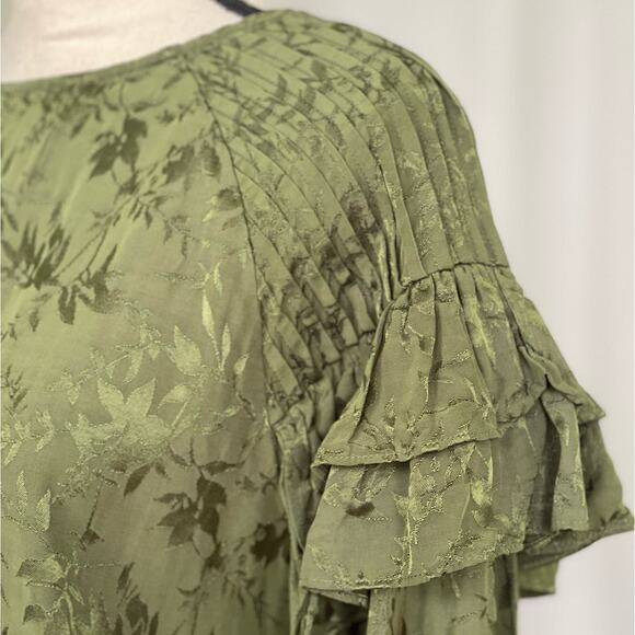 Tularosa Jacquard Green Floral Ruffle Romantic Top Women's Size S/M - Picture 4 of 8